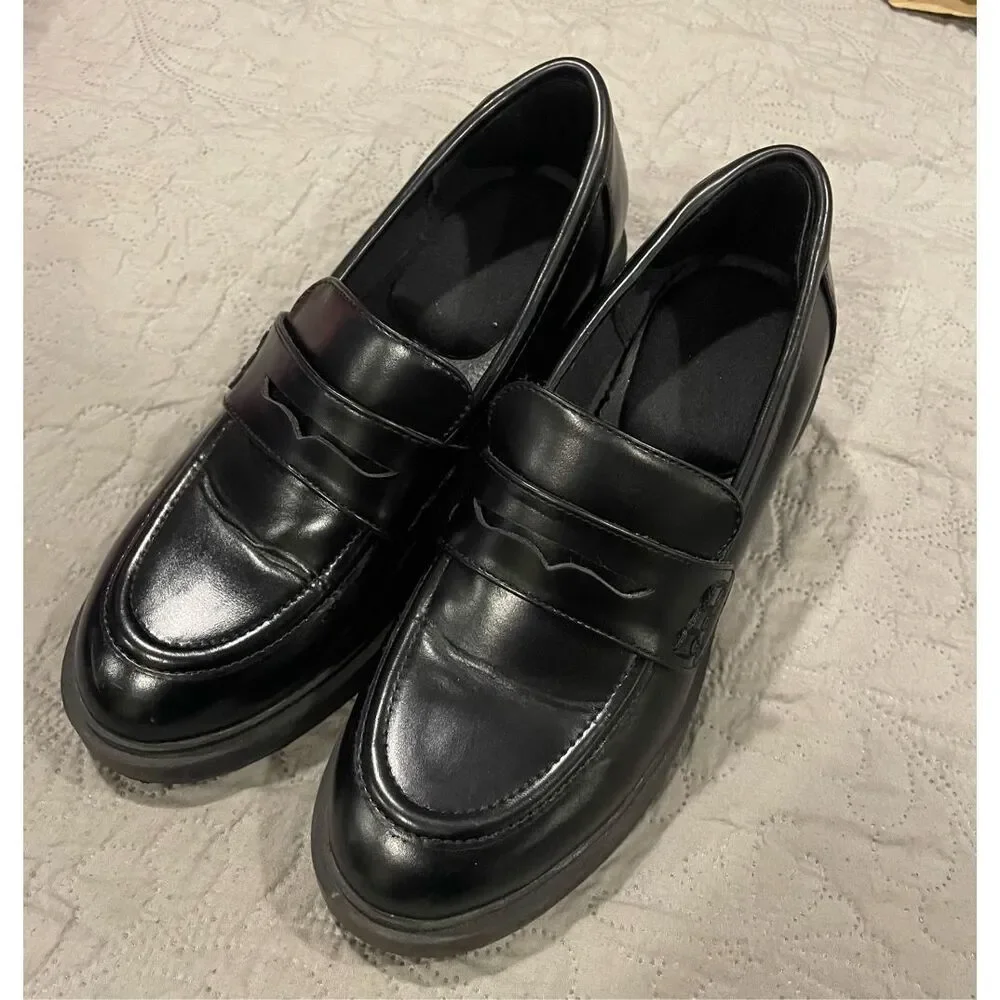 No Boundaries Black Chunky Heel Penny Loafers - Picture 2 of 5